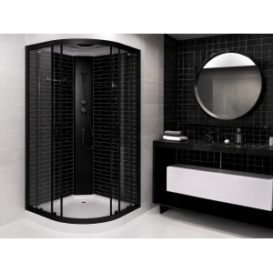 Cabină de duș Optima Ceres Black, 90x90x215cm, semirotundă, profil negru - Img 2