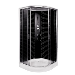 Cabină de duș Optima Ceres Silver, 90x90x215cm, semirotundă, interior negru
