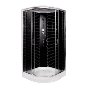 Cabină de duș Optima Ceres Silver, 90x90x215cm, semirotundă, interior negru