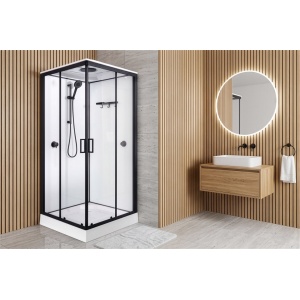 Cabină de duș Optima Maia Black, 100x100cm, profil negru mat, cap duș tavan, pătrată - Img 2
