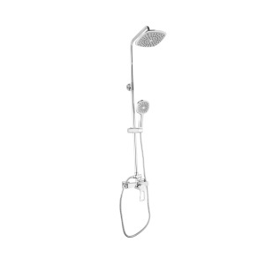 Coloană de duș Optima Radius, inox cromat, baterie alamă, duș fix 20x20 cm, duș mobil Ø10 cm