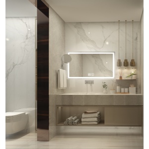 Oglindă baie cu LED Lunus Elektra 80x60 cm, iluminare reglabilă, ceas digital și funcție anti-aburire - Img 2