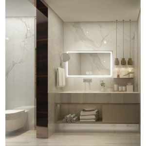 Oglindă baie cu LED Lunus Elektra 80x60 cm, iluminare reglabilă, ceas digital și funcție anti-aburire - Img 2