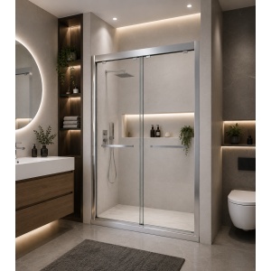 Ușă de nișă Optima Primadonna 140 cm, sticlă securizată 8 mm, profil cromat, ușă culisantă, Nano Easy Clean - Img 2