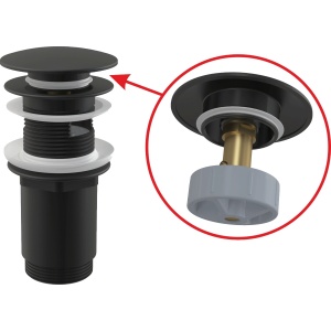 Ventil lavoar CLICK/CLACK 5/4" metalic cu preaplin, dop mare negru-mat A392BLACK