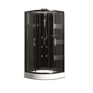 Cabină de duș cu hidromasaj Optima Mithis 90x90 cm, neagră, 6 duze, sticlă securizată 4 mm, coloană completă, 225 cm înălțime