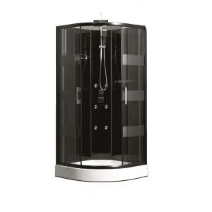 Cabină de duș cu hidromasaj Optima Mithis 90x90 cm, neagră, 6 duze, sticlă securizată 4 mm, coloană completă, 225 cm înălțime