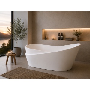 Cadă freestanding Optima Elva, 180x80x78cm, design oval, alb lucios - Img 3