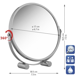 Oglindă de machiaj EOS, 2 fețe 1x/2x, rotire 360°, Ø17 cm - Img 2