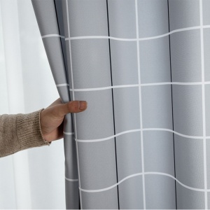 Perdea de baie textilă 180×200 cm – Large Grid, model geometric gri - Img 3