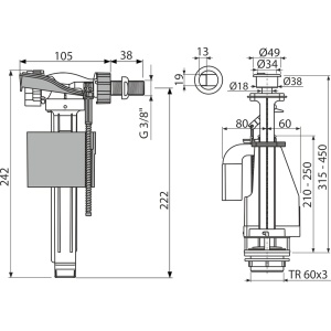 Set mecanism WC cu acţionare dublă SA08A 3/8" CHROM - Img 2