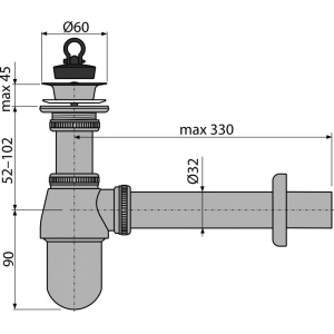 Sifon lavoar DN 32 cu ventil 5/4", metal A437 - Img 2