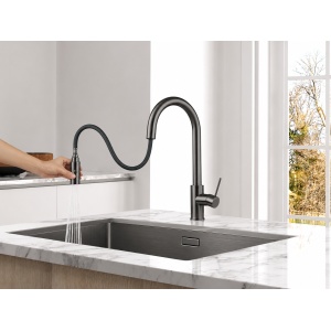 Baterie Bucătărie Extractabilă Optima Donna Gun metal, Cartuș Ceramic, Oțel Inoxidabil, 2 funcții - Img 5