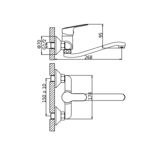Baterie duș Optima Jager XXL, țeavă metalică 250 mm, cartuș ceramic Wanhai XA1020 35 mm, sistem complet de fixare - Img 2