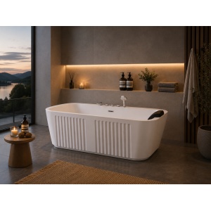 Cadă freestanding Optima Lira, 170x80x65cm, exterior striat, baterie inclusă - Img 2