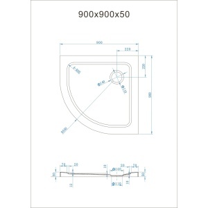 Cădiță duș Optima Semi-R 90x90 cm, neagră, semirotundă, fibră de sticlă + ABS, montaj pe pardoseală, sifon inclus 90 mm - Img 3