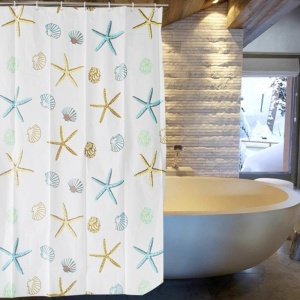 Perdea baie PEVA 180×200 cm Starfishes – model marin cu stele de mare și scoici