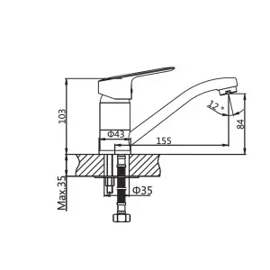 Baterie lavoar Optima Jager, țeavă lungă, cartuș ceramic Wanhai XA1020 35 mm, țeavă metalică mobilă 160 mm - Img 3