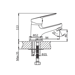 Baterie lavoar Optima Jager, țeavă scurtă, cartuș ceramic Wanhai XA1020 35 mm, ventil click-clack inclus - Img 3