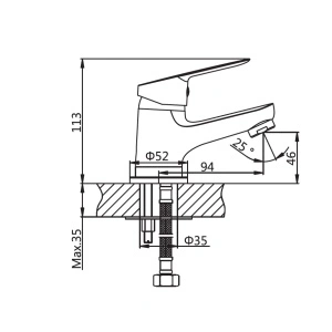 Baterie lavoar Optima Jager, țeavă scurtă, cartuș ceramic Wanhai XA1020 35 mm, ventil click-clack inclus - Img 3
