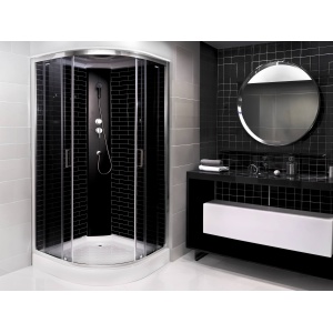 Cabină de duș Optima Ceres Silver, 90x90x215cm, semirotundă, interior negru - Img 2