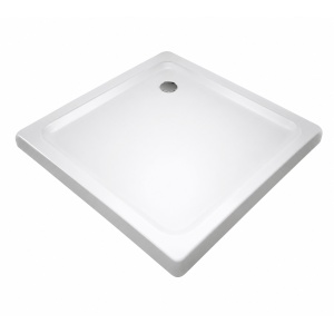 Cădiță duș Optima Square 80x80 cm, albă, pătrată, fibră de sticlă + ABS, montaj pe pardoseală, sifon inclus 90 mm