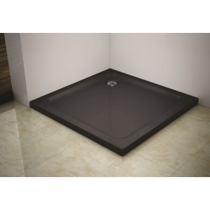 Cădiță duș Optima Square 80x80 cm, neagră, pătrată, fibră de sticlă + ABS, montaj pe pardoseală, sifon inclus 90 mm - Img 2