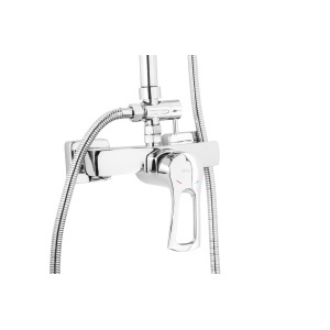 Coloană de duș Optima Radius, inox cromat, baterie alamă, duș fix 20x20 cm, duș mobil Ø10 cm - Img 2