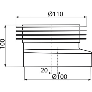 Manșon pentru vas WC pe pardoseală, excentrică 20 mm, 90–110 mm, lungime 100 mm, PVC, alb A990 - Img 2
