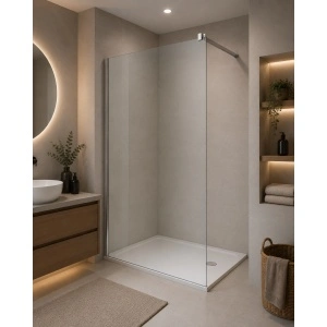 Paravan de duș walk-in Optima Nobless Eco 100x200 cm, sticlă securizată 6 mm, profil aluminiu cromat - Img 2
