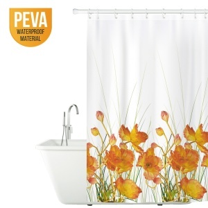 Perdea de duș antibacteriană Tatkraft French Poppies, impermeabilă, 180 x 180 cm