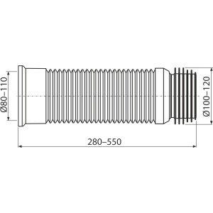 Racord flexibil pentru vas WC pe pardoseală, 80–110 mm × 90–110 mm, lungime 280–550 mm, PP, alb A97 - Img 2