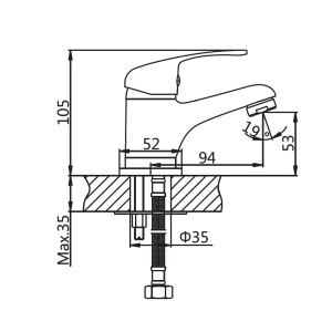 Baterie lavoar cu țeavă scurtă și ventil Optima Moka, cartuș ceramic XA1101 Ø35 mm, aerator economizor, finisaj crom lucios - Img 3