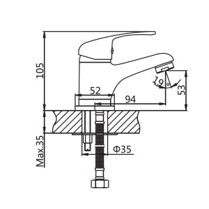Baterie lavoar cu țeavă scurtă și ventil Optima Moka, cartuș ceramic XA1101 Ø35 mm, aerator economizor, finisaj crom lucios - Img 3
