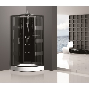 Cabină de duș cu hidromasaj Optima Mithis 90x90 cm, neagră, 6 duze, sticlă securizată 4 mm, coloană completă, 225 cm înălțime - Img 2