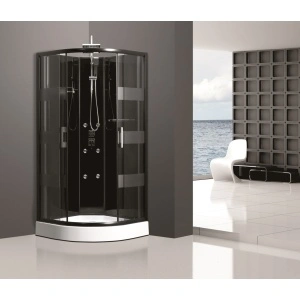 Cabină de duș cu hidromasaj Optima Mithis 90x90 cm, neagră, 6 duze, sticlă securizată 4 mm, coloană completă, 225 cm înălțime - Img 2