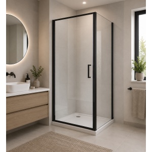 Cabină de duș pătrată Optima Urban Black 90x90 cm, sticlă securizată 6 mm, profil negru mat - Img 2