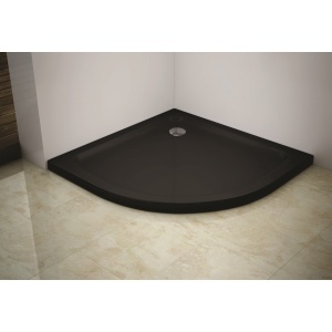 Cădiță duș Optima Semi-R 80x80 cm, neagră, semirotundă, fibră de sticlă + ABS, montaj pe pardoseală, sifon inclus 90 mm - Img 2