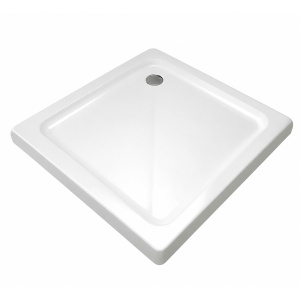 Cădiță duș Optima Square 100x100 cm, albă, pătrată, fibră de sticlă + ABS, montaj pe pardoseală, sifon inclus 90 mm
