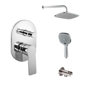 Sistem de duș îngropat Optima Onix Luxury, cu baterie încastrată, cartuș ceramic Sedal Ø35 mm, aerator Neoperl, finisaj crom lucios