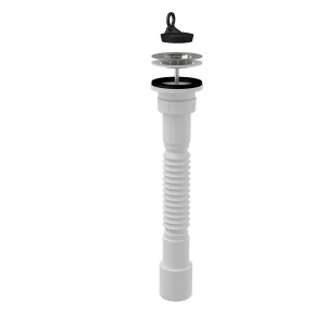 Ţeavă flexibilă 6/4"×40/50, cu piuliţa plastic + Ventil chiuvetă 6/4" cu sită din oţel inoxidabil DN70 A770+A33