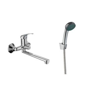 Baterie cadă-duș XL cu accesorii Optima Moka, țeavă metalică 200 mm, cartuș ceramic 35 mm, set duș inclus
