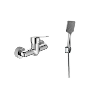 Baterie duș Optima Jager cu accesorii, cartuș ceramic Wanhai XA1020 35 mm, set complet cu para pătrată și furtun inox