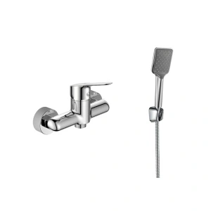 Baterie duș Optima Jager cu accesorii, cartuș ceramic Wanhai XA1020 35 mm, set complet cu para pătrată și furtun inox