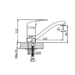 Baterie lavoar Optima Moka M, țeavă metalică 155 mm, cartuș ceramic 35 mm - Img 3
