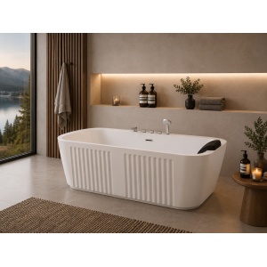 Cadă freestanding Optima Lira, 170x80x65cm, exterior striat, baterie inclusă - Img 3