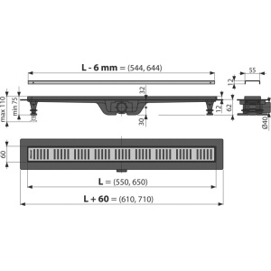 Canal de scurgere Alca APZ10BLACK BRASS 550mm, negru cu grătar auriu - Img 2