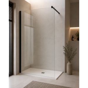 Paravan de duș walk-in Optima Nobless Black 90x200 cm, sticlă securizată 6 mm, profil aluminiu negru mat - Img 2