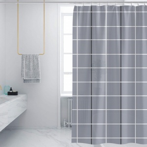 Perdea de baie textilă 180×200 cm – Large Grid, model geometric gri