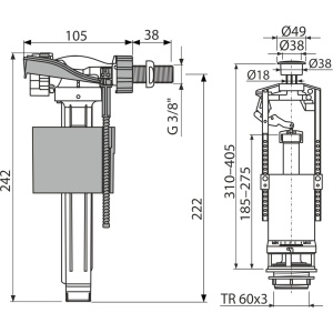Set mecanism WC cu acţionare simplă SA2000 3/8" CHROM - Img 2